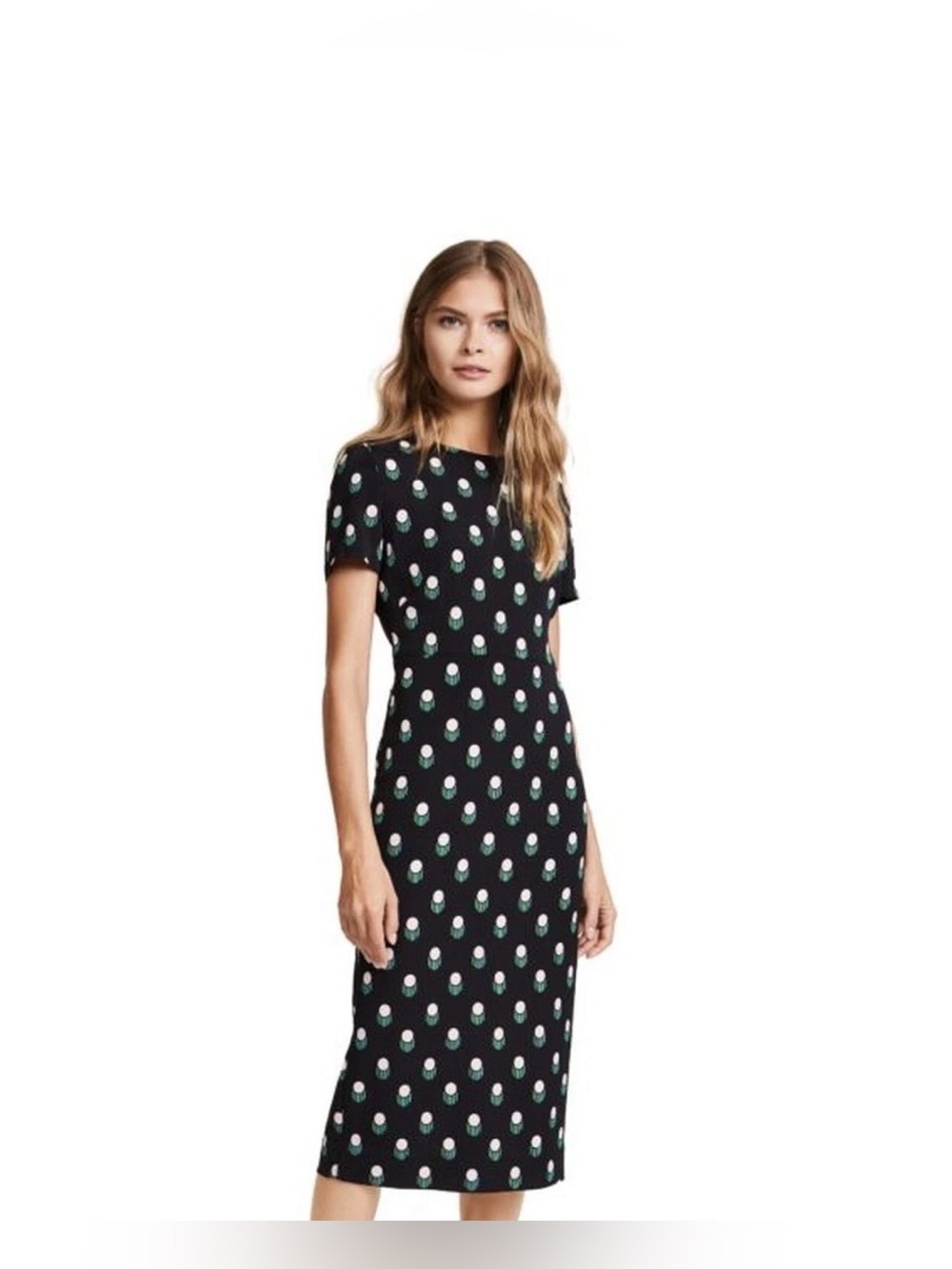 Diane von Furstenberg Size 8 Casmir Dot Silk Midi Shift Dress Short Sleeve